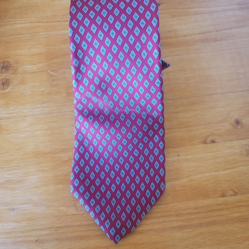 Christian‎ Dior Men's Burgundy Red Diamond Geometric Necktie Elegant